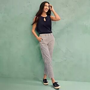 Lands’ End | Women’s White/Navy Striped Straight Leg Chino Ankle Pants Size 12P
